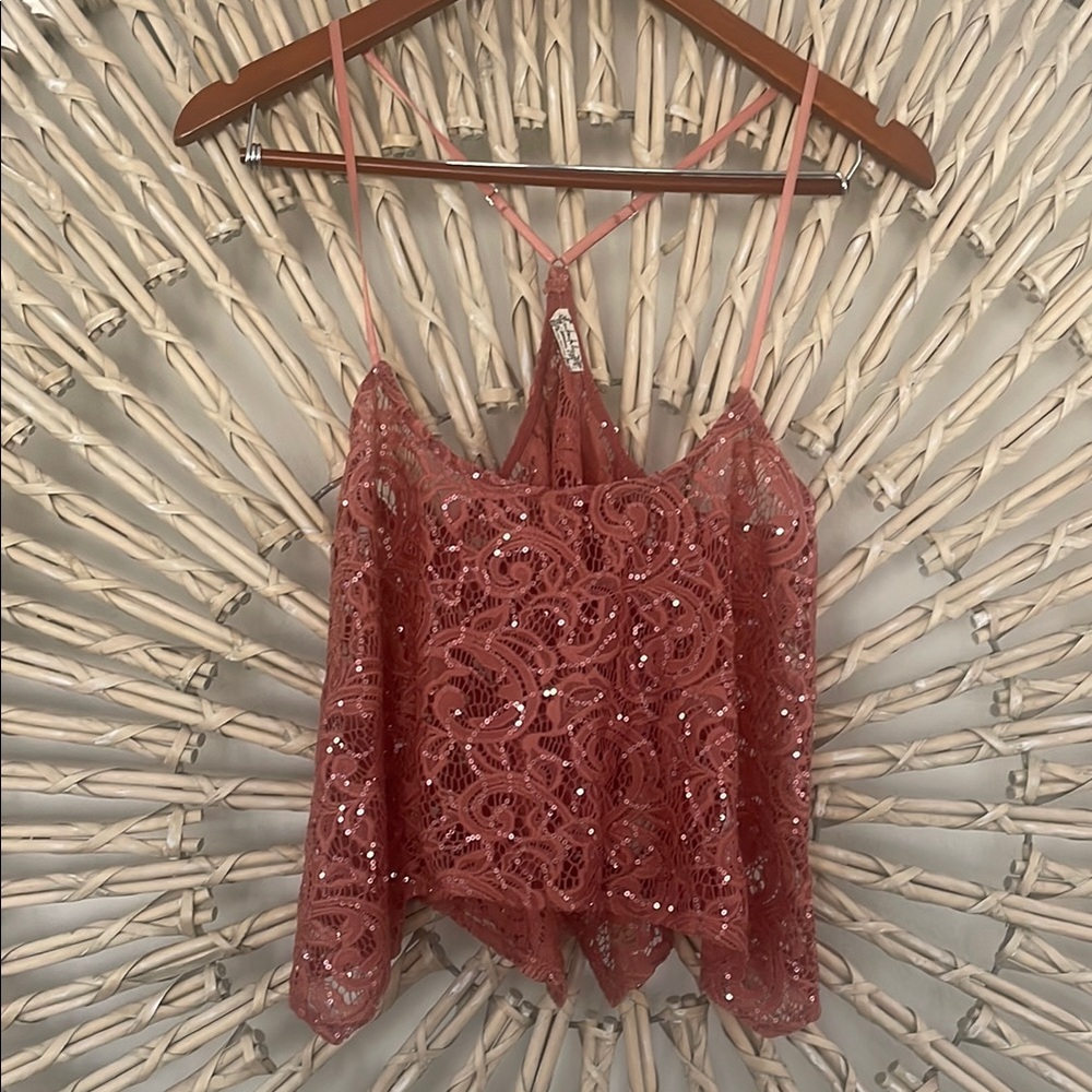 Free People Pink Asymmetrical Sequin Camisole